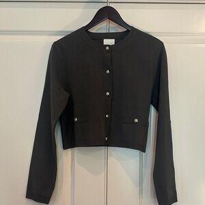NWT H&M Gray Crewneck Knit Cardigan with Decorative Silver Buttons medium